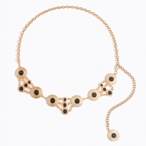 Bohemian gold metal waist chain with black gemstone accents for women beach body jewelry