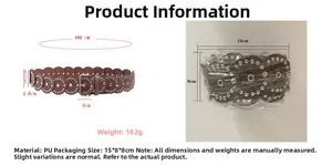 Detailed size specifications for brown western rivets belt with dimensions and packaging