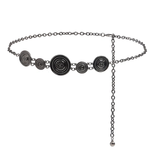 Bohemian sun pattern silver metal waist chain belt with vintage ethnic pendant for women