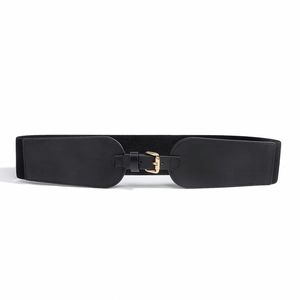 Ceinture élastique noire pour femme avec boucle dorée et empiècements en similicuir