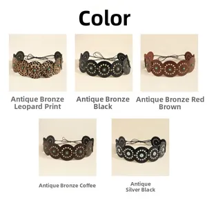 Detail of vintage bohemian waist belts featuring turquoise insets and metal studs