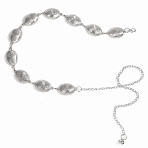 Silver oval link waist chain with brushed texture and adjustable lobster clasp closure