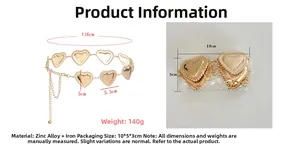 Spécifications de taille pour la ceinture chaîne dorée en forme de cœur, longueur de 116cm