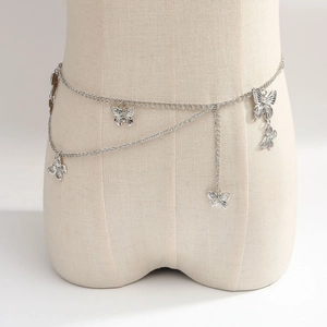 Élégante Chaîne de Taille avec Pendentif Papillon Argenté Ceinture à Maillons en Métal Réglable pour Femmes Bijoux de Corps
