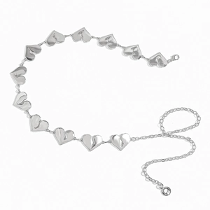 Catena da vita in metallo argento con maglie a cuore e design a trama incrinata