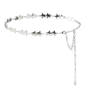 Silver star chain belt for women with polished metal pentagon links and lobster clasp