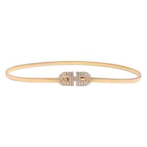 Ceinture élastique en métal doré champagne avec boucle à double D sertie de strass