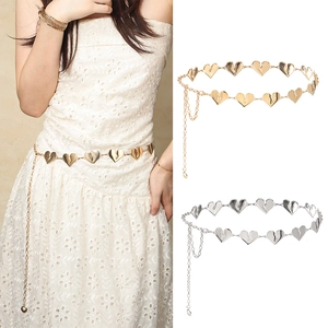 Cintura a Catena in Metallo a Forma di Cuore da Donna Vintage Catena da Vita Regolabile per Abiti Oro Argento Accessori Gioielli