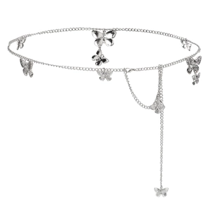 Ceinture chaîne papillon argentée avec breloques métalliques pour robes et pantalons