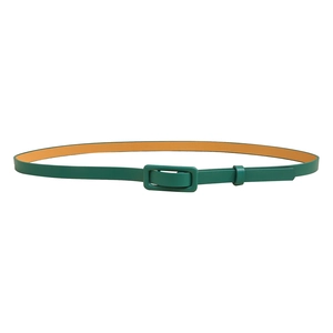 Ceinture fine réglable en cuir vert foncé pour femme avec boucle carrée assortie