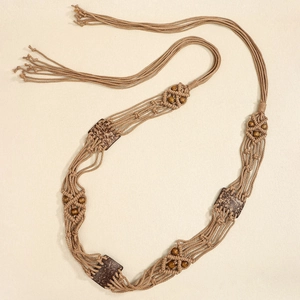 Chaîne de taille bohème avec perles en bois et glands kaki pour robes d'été