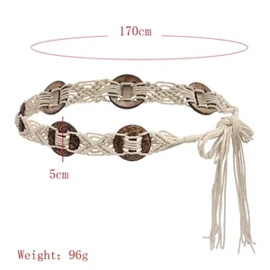 Corde de taille bohème tressée à la main avec perles de coco et longues franges