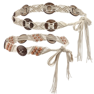 Ceinture tressée bohème à la main avec perles en bois vintage et glands pour robes