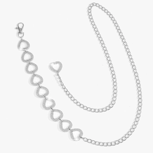 Détails de la chaîne de taille en forme de cœur argenté avec strass et fermoir réglable
