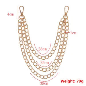 Three-layer gold punk waist chain showing length dimensions of 28cm 35cm and 39cm