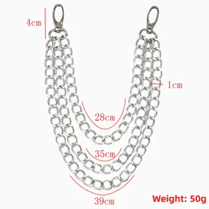 Three-layer punk silver wallet chain with 50g weight and triple hanging metal link design