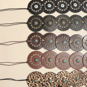 Bohemian disc belts with turquoise stones and metal eyelets in assorted colors
