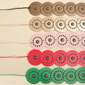 Bohemian leather disc belt with turquoise stones and metal eyelets in multiple colors