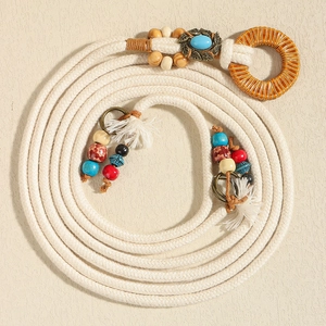 Bohemian hand-woven rope belt for women with turquoise leaf and tassel accents