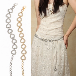 Chaîne de Taille en Métal Cœur Ajouré Français pour Femmes Ceinture Chaîne en Strass pour Robes Bijoux Réglables
