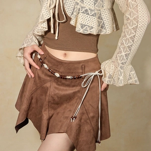 Catena da Vita Intrecciata Bohémien per Donna Con Conchiglie Perline in Legno Cintura Etnica Tessuta a Mano Con Nappine