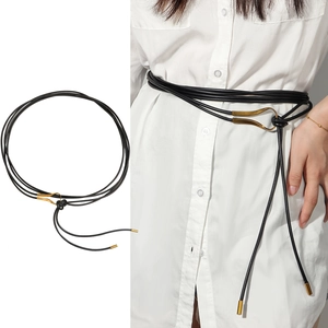 Minimalistische PU Leder Seil Taillenkette Für Damen Geknoteter Dünner Gürtel Für Kleider Hemden Elegante Goldene Legierung Schnalle