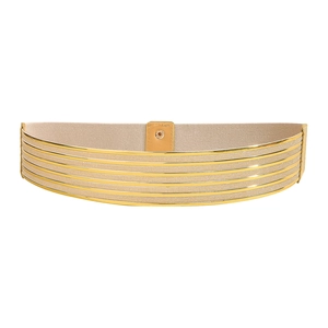 Ceinture large élastique pour femme avec barres en métal doré et bande extensible
