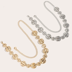 Chic metallic chain belt with embossed round discs in gold and silver finish