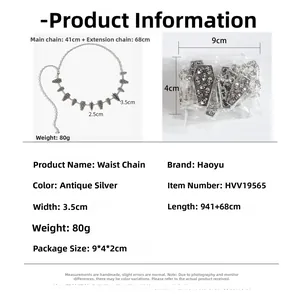Detailed size chart for antique silver skull coffin waist chain with 41cm main length