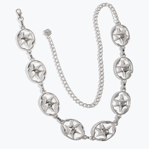 Chaîne de taille en métal argenté vintage avec maillons étoiles et fermoir réglable