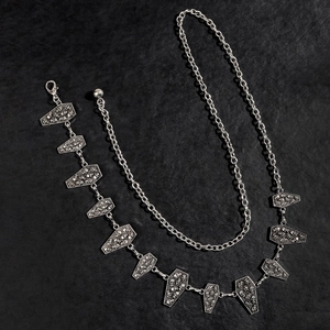Gothic silver skull coffin waist chain with bohemian style metal layered link belts