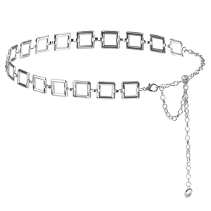 Minimalist silver metal chain belt with square hollow links and adjustable lobster clasp