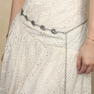 Women's silver shell metal waist chain belt with adjustable chain for beach dresses