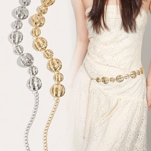 Vintage French Style Alloy Metal Waist Chain For Women Gold Silver Quilted Pattern Adjustable Dress Jeans Decorative Belt