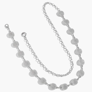 Elegant silver metal waist chain with hollow textured sphere beads and lobster clasp