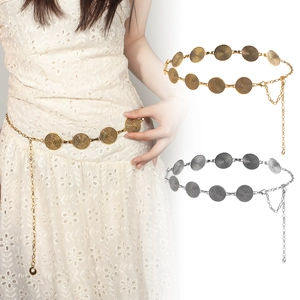 Ceinture Chaîne en Métal Vintage Bohème pour Femmes Chaîne de Taille Ajustable avec Disque à Texture Spirale Accessoire pour Robes