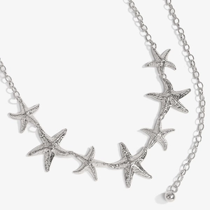Silver starfish waist chain for beach vacations with detailed embossed bionic textures