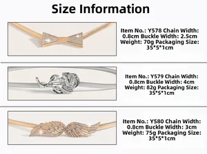 Tableau des tailles détaillant les dimensions des chaînes de taille élastiques à strass