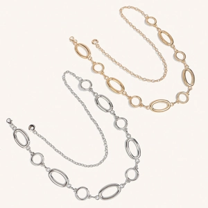 Minimalist oval metal link body chain in gold and silver finish for dresses