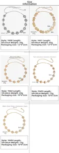 Size information table for adjustable metal link chain belts with floral pattern discs