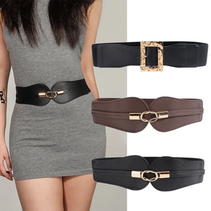 Ceinture Élastique Large pour Femmes en Similicuir Corset Extensible Avec Boucle en Métal Doré pour Robes Manteau Mode Accessoire