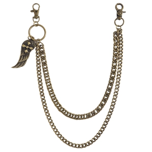 Retro punk pants chain with angel wings cross pendant in antique bronze metal finish