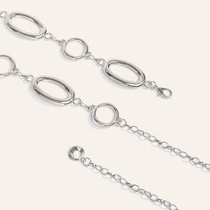 Minimalist silver oval link body chain with adjustable lobster clasp for women's dresses