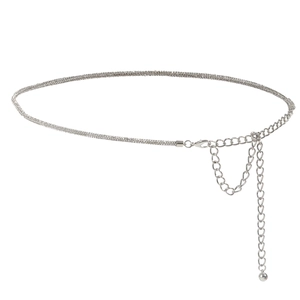 Cadena de cintura de strass plateado brillante con cierre ajustable para mujer chic