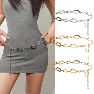 Western Style Metal Waist Chain For Women Irregular Geometric Hollow Out Body Chain Adjustable Dress Belt Accessory