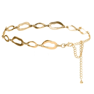 Gold metal waist chain belt for women featuring irregular oval links with textured finish