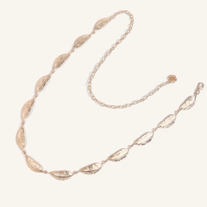 Bohemian gold metal leaf chain belt for women, adjustable waist accessory for dresses