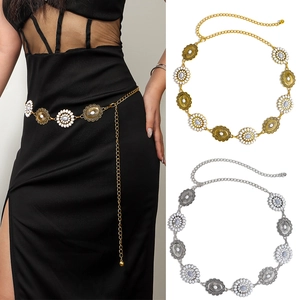 Bohemian Vintage Floral Metal Waist Chain For Women Adjustable Sunflower Alloy Dress Belt Ethnic Style Gold Silver Accessory