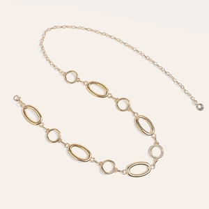 Minimalist gold metal body chain with oval rings for women and adjustable lobster clasp