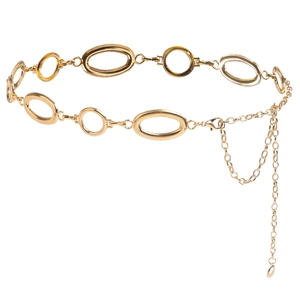 Minimalist gold oval metal body chain for women with adjustable lobster clasp and mirror finish